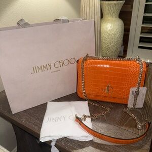 Jimmy Choo Vibrant Orange Croc-Embossed Crossbody Bag!!!